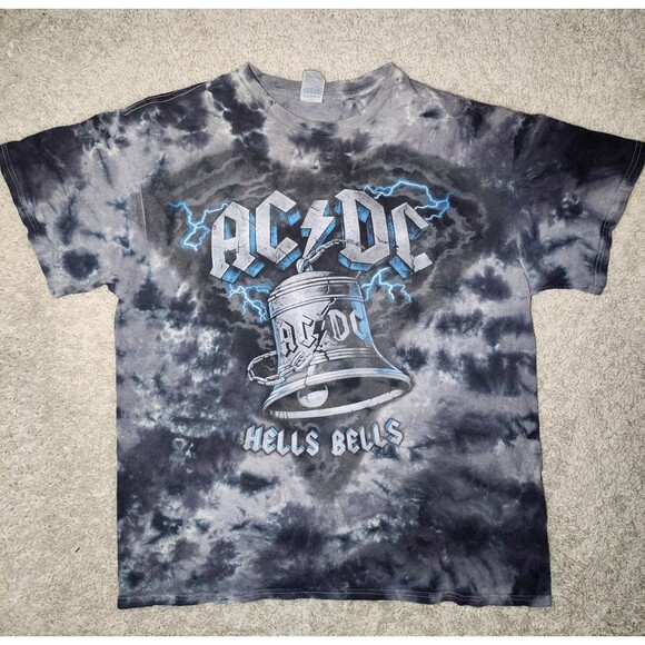 AC/DC Hells Bells Blue Tie-Dye Graphic Band T-Shirt Men’s Size L Rock Tee - Picture 1 of 3